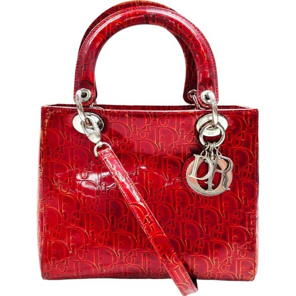 9721063Y Christian Dior Hand Bag Lady Dior Red Enamel - Picture 1 of 10